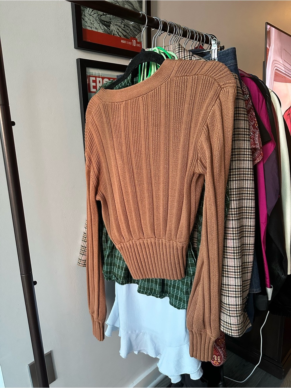 ASTR Rust Brown Ribbed V-Neck Wrap-Style Sweater - Picture 3 of 3